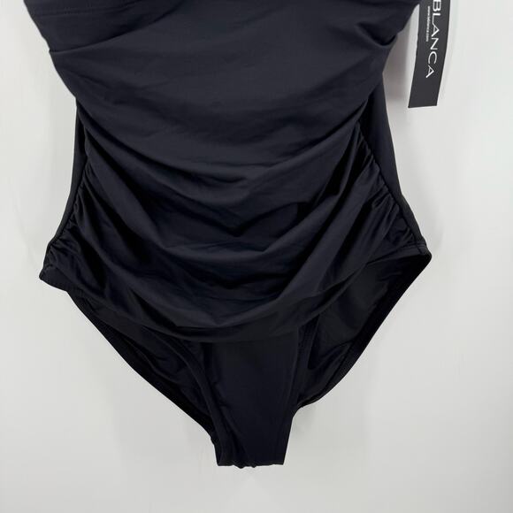 La Blanca Swimsuit Size 8 NWT One Piece Island Goddess Ruffle Surplice Black - Picture 13 of 16